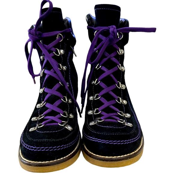 Sam Edelman lace up boots black suede and smooth leather Rubber gum sole size 9 - Picture 2 of 8